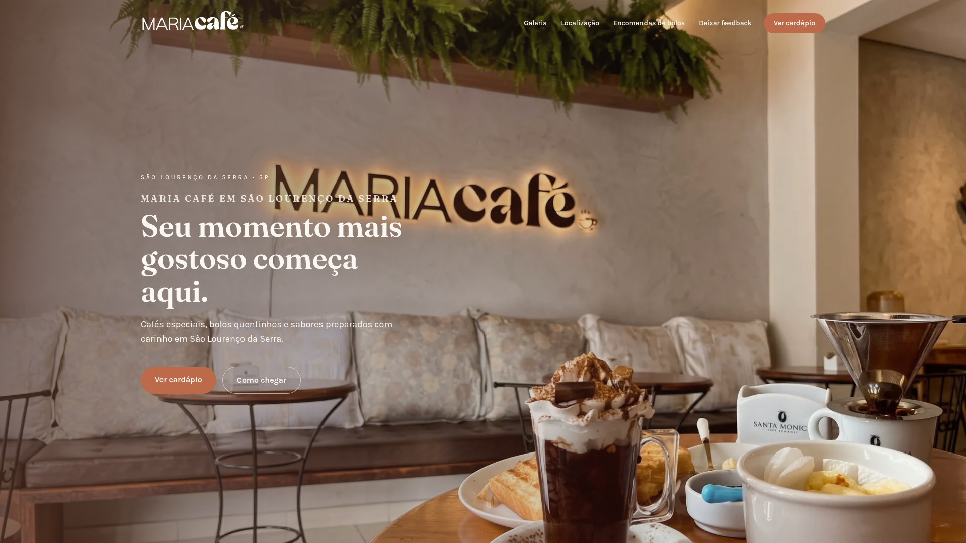 Página do site Maria Café